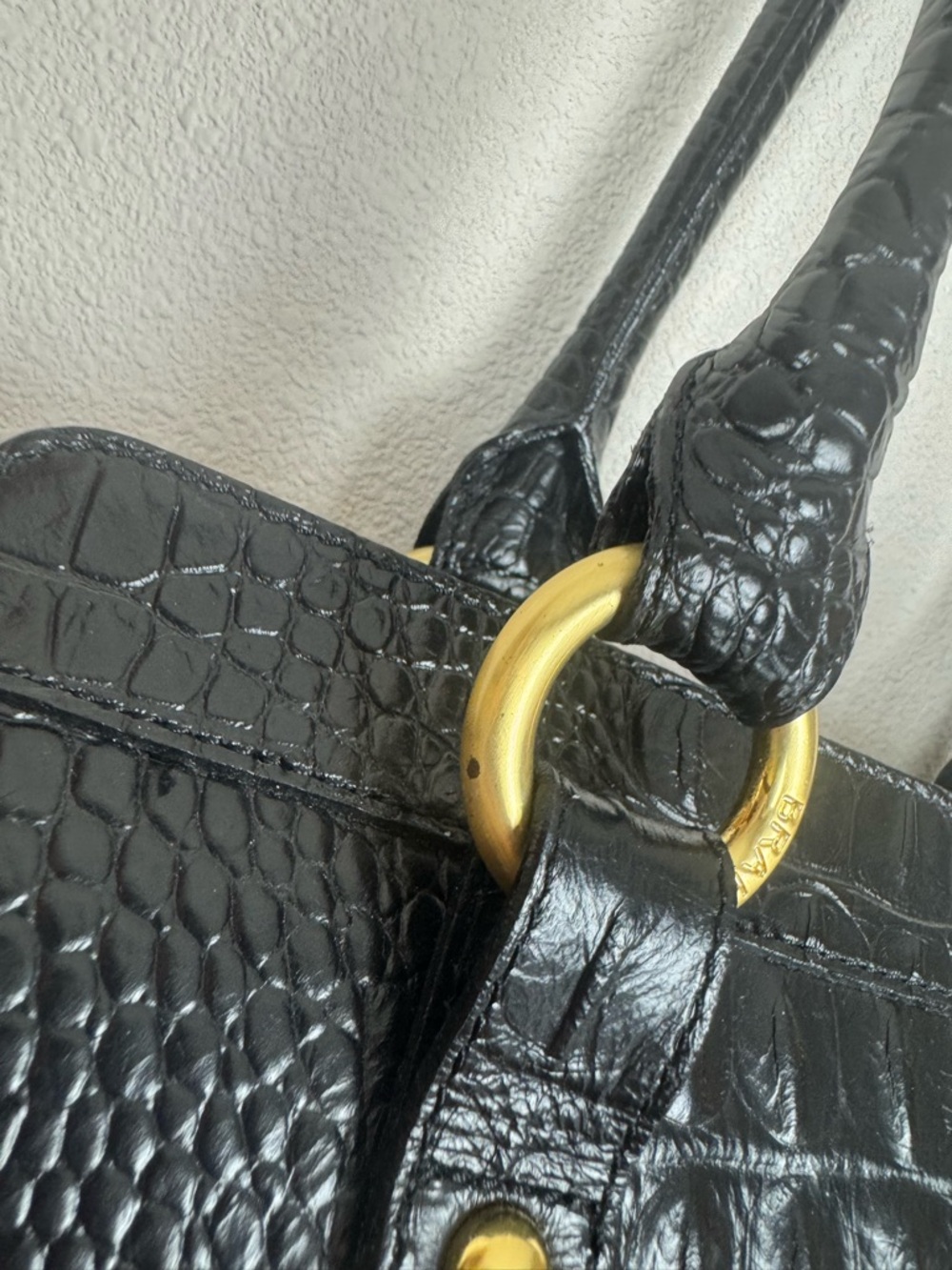 Brahmin Embossed Crocodile Shoulder Zip Top Black Bag - Picture 12 of 14